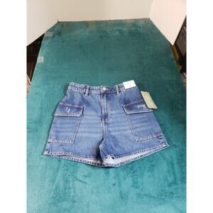 H&M Shorts Size 18 Youth Girls Blue Denim Stretch High Rise Cargo Bermuda NWT